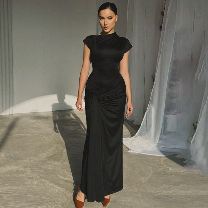 JARA - Elegant Ruched Bodycon Wrap Maxi Dress