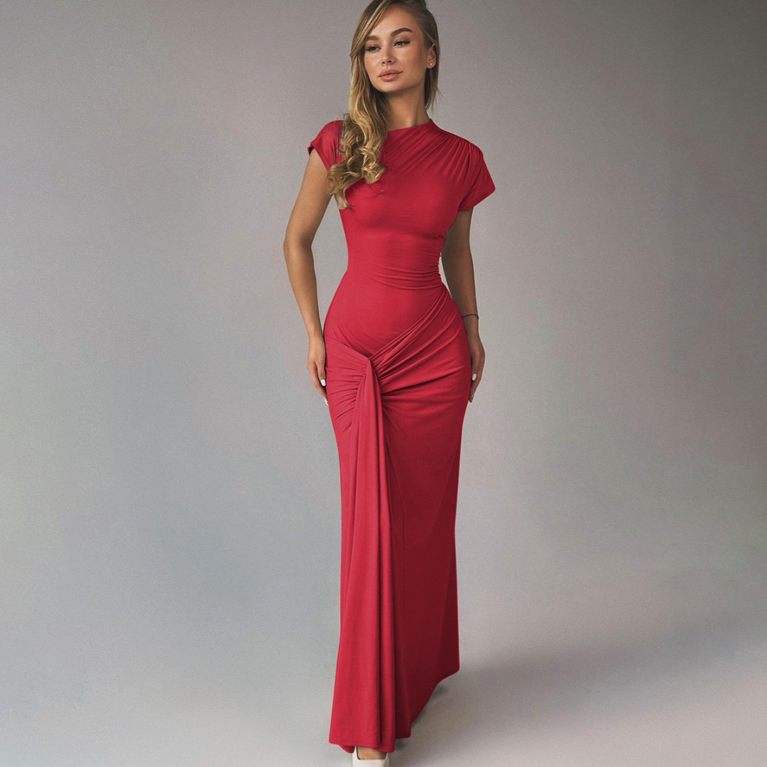 JARA - Elegant Ruched Bodycon Wrap Maxi Dress