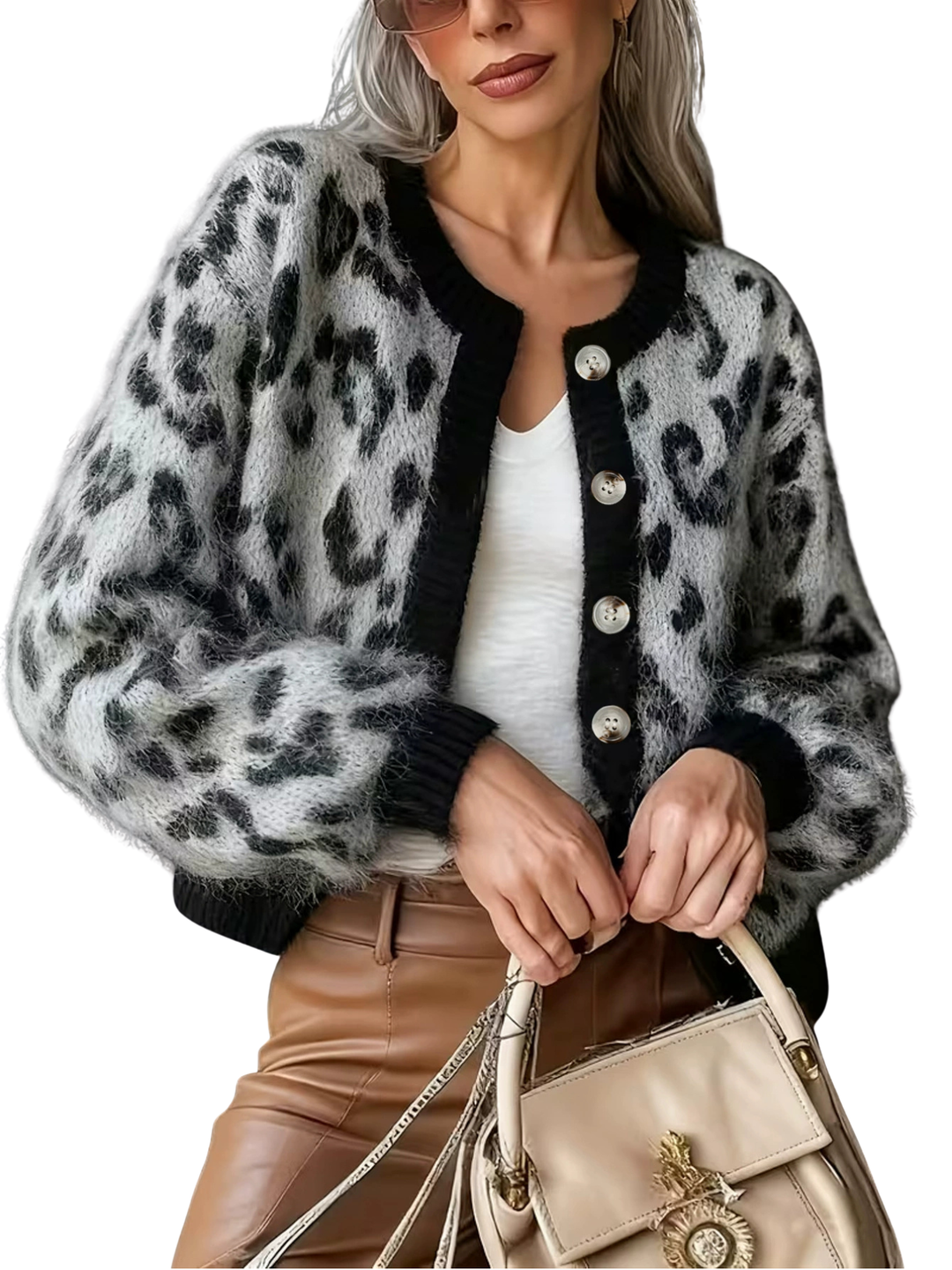 EUDORA – Vintage Style Leopard Cardigan Sweater