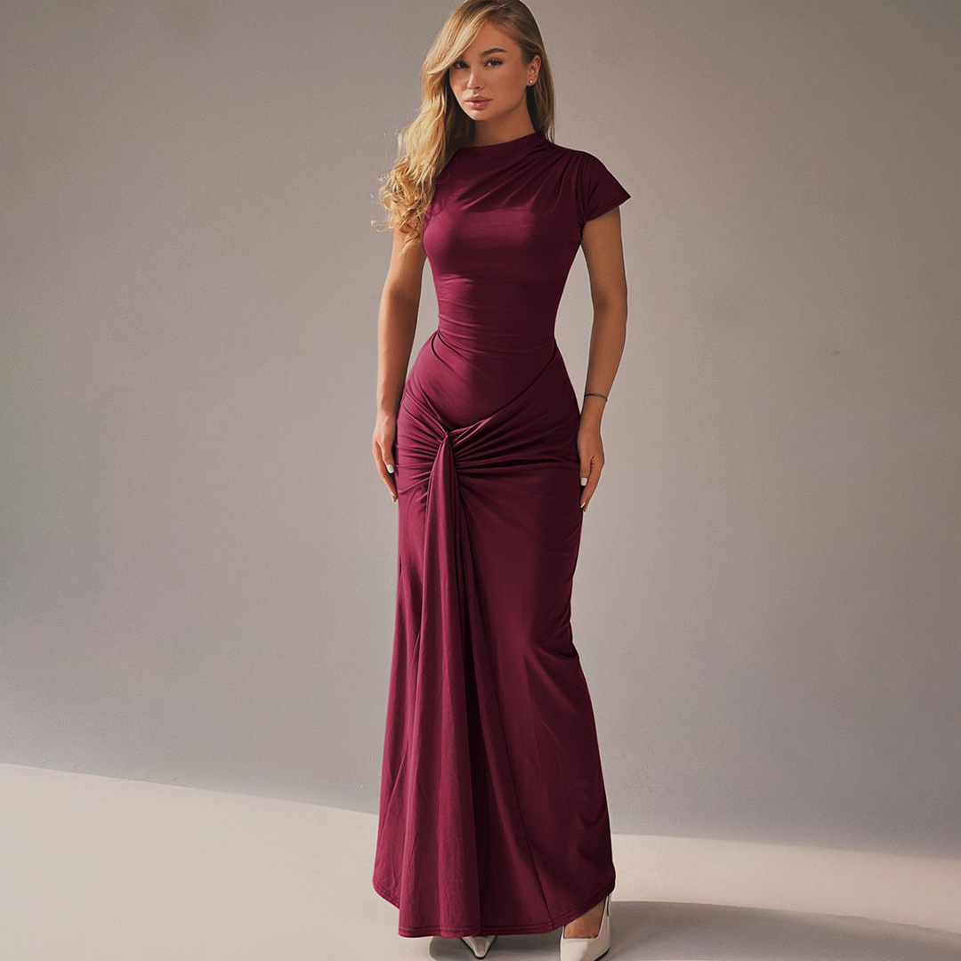 JARA - Elegant Ruched Bodycon Wrap Maxi Dress
