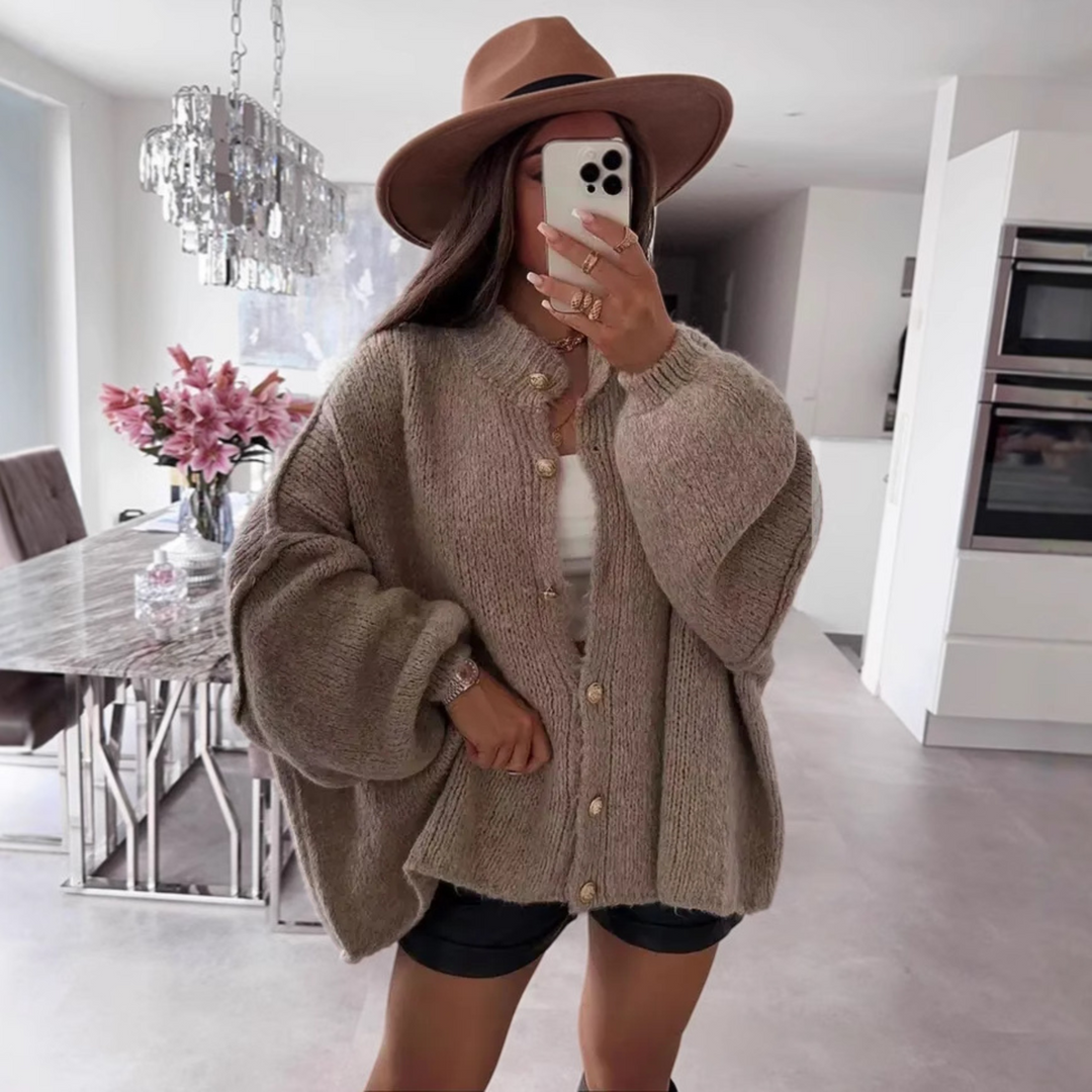 VANDANA - Classic Button-Down Long Sleeve Cardigan