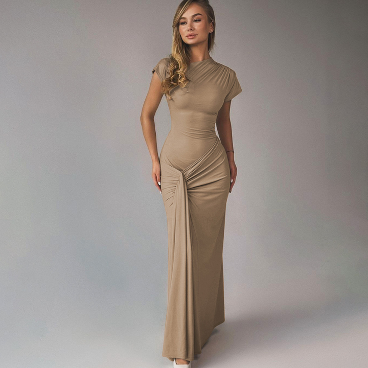 JARA - Elegant Ruched Bodycon Wrap Maxi Dress