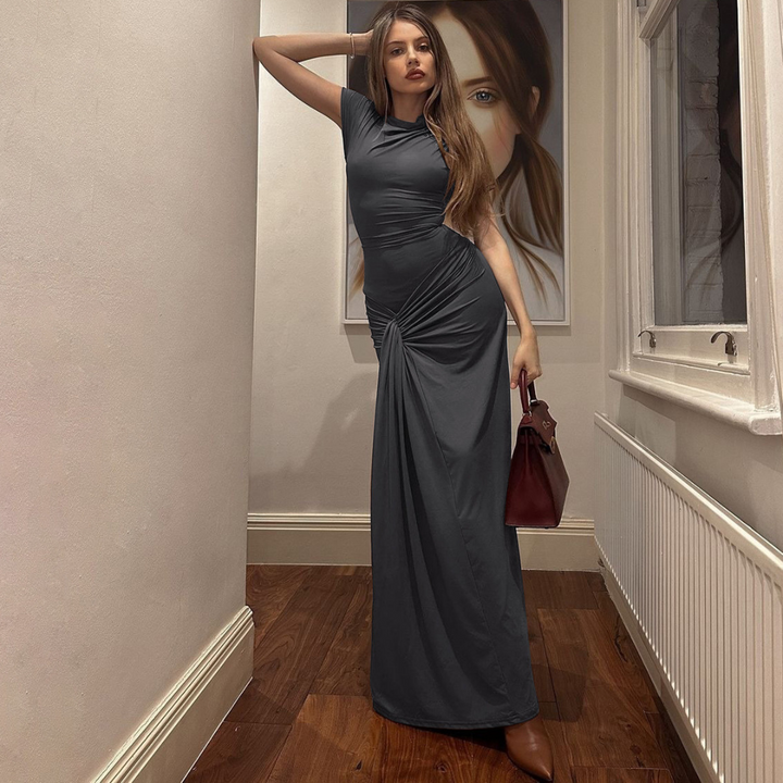 JARA - Elegant Ruched Bodycon Wrap Maxi Dress