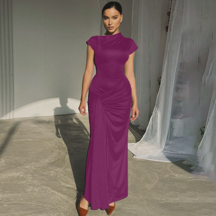 JARA - Elegant Ruched Bodycon Wrap Maxi Dress