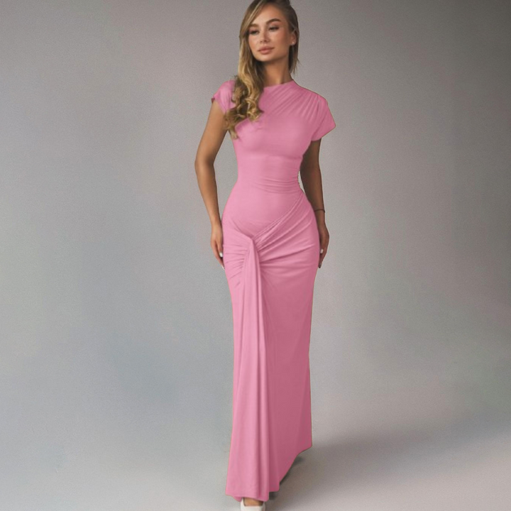 JARA - Elegant Ruched Bodycon Wrap Maxi Dress