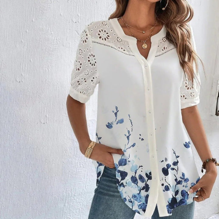 ANNELISE – Casual Lace Printed Blouse