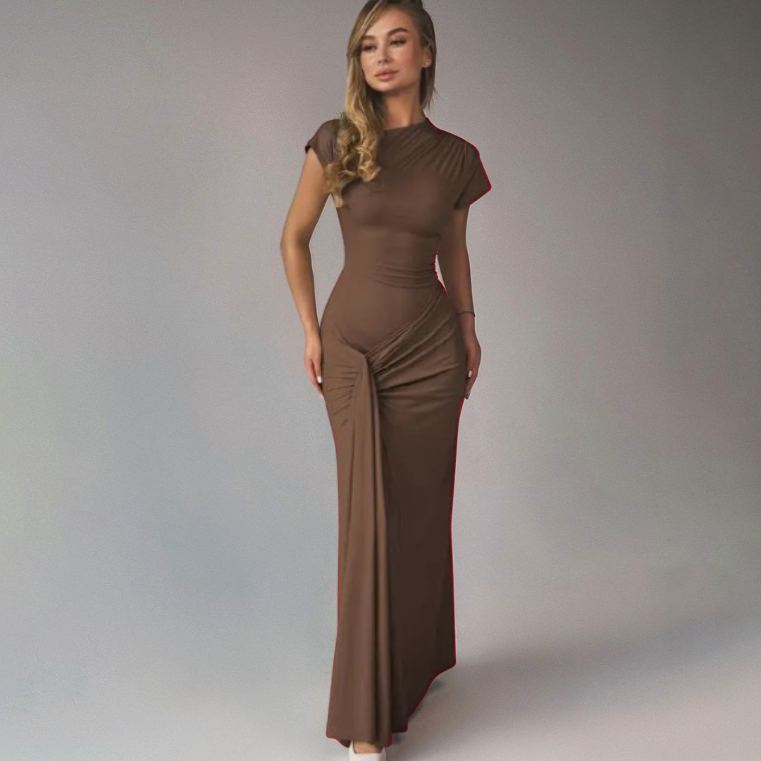 JARA - Elegant Ruched Bodycon Wrap Maxi Dress
